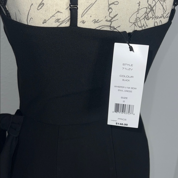 NWT FRENCH CONNECTION Black V-Neck WHISPER Bow ENVELOPE Sleeveless MINI DRESS - Picture 9 of 13
